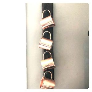 Set of 8 copper mugs with handmade wood holder